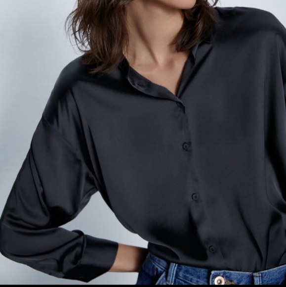 Zara Satin Effect Oversized Shirt - Picture 2 of 7